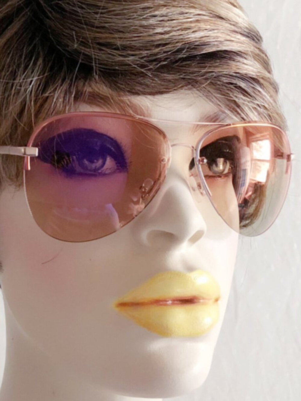 Peachy Pink Dopamine Half Frame Aviator Sunglasses